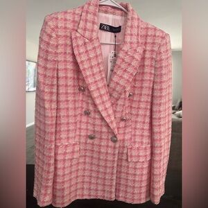 Zara Pink and Cream Tweed Jacket